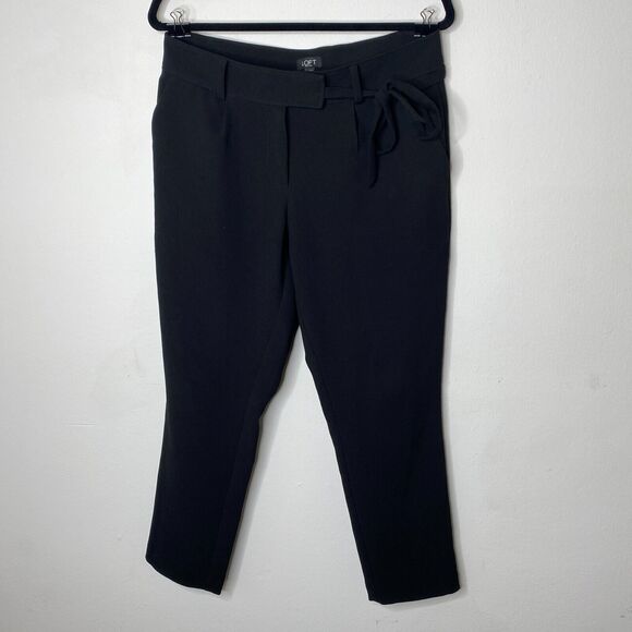 Loft Jet Black Capri Trouser Pants Hook Eye Closure Cute Tie Front 6 Petite - Picture 12 of 12